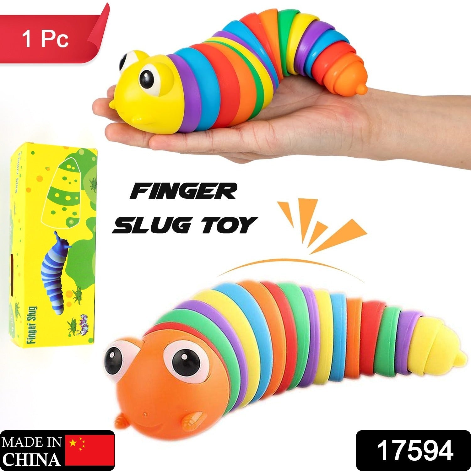 3D Rainbow Color Plastic Slug Fidget Toys, Stress Relieving Toy, Sensory Slug To - 17594_plastic_finger_slug_toy