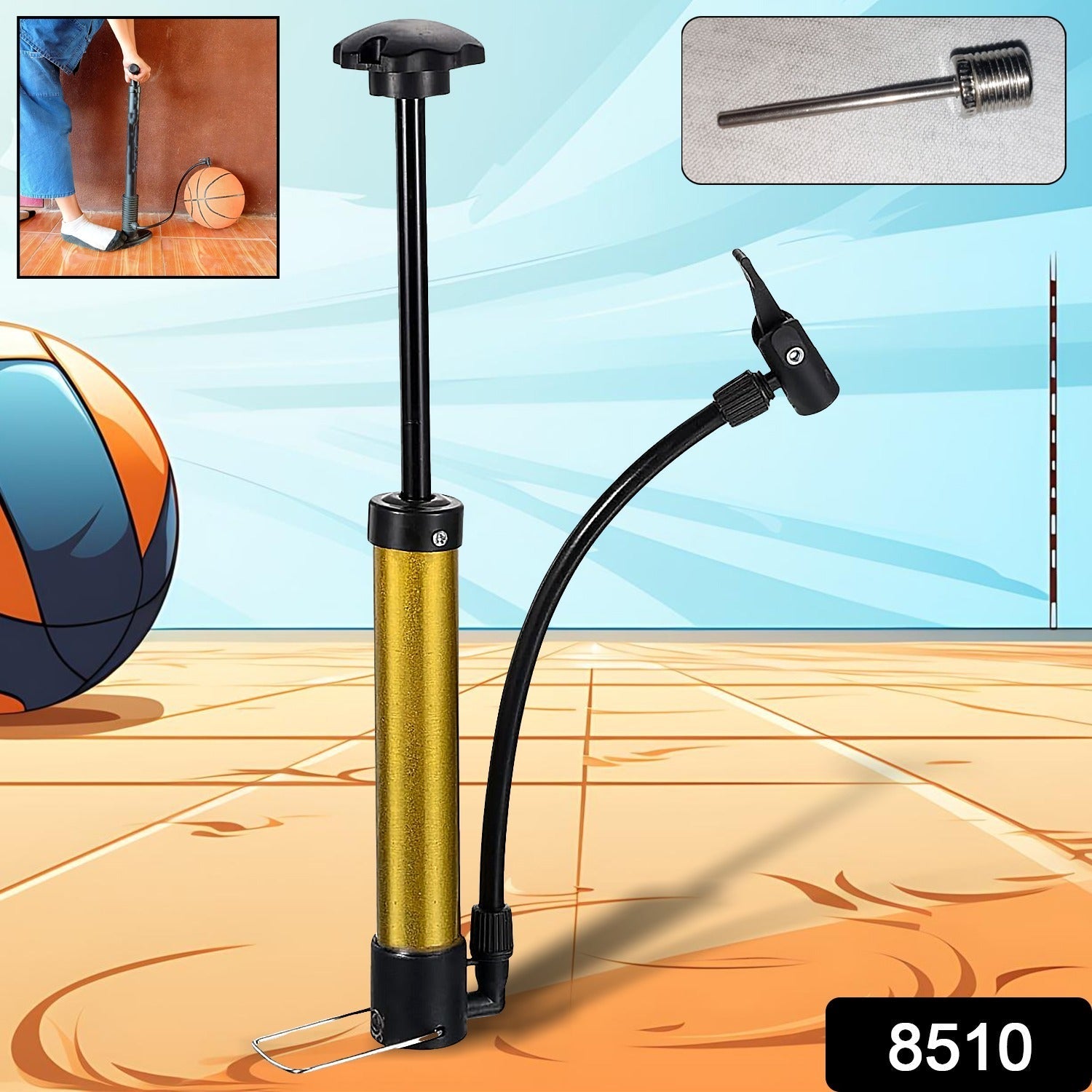 Mini Hand Air Ball Pump With 1 Pin, Metal Portable High Pressure Air Pump Mini B - 8510_mini_air_pump_with_pin