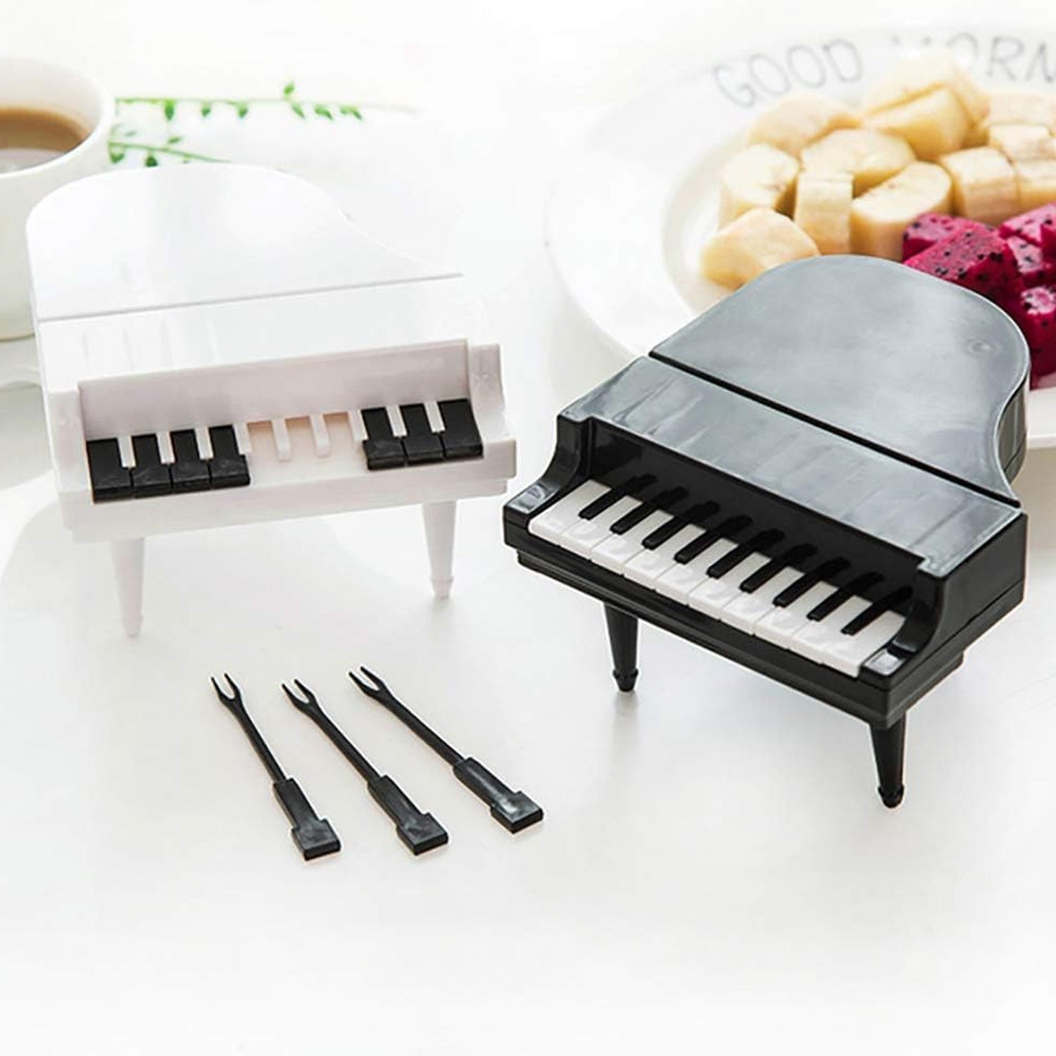 Creative Piano Fruit Forks Set / Food Sticks For Dessert / Fruit Snack Picking Kitchen Dining Tools (10 Pc Set)
