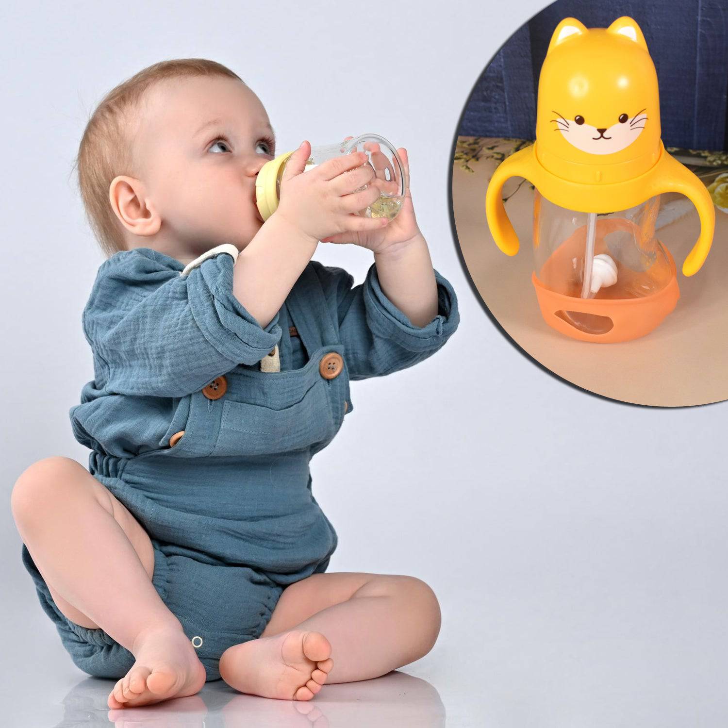 Glass Baby Feeding Bottle With Handles  Straw (300 Ml  1 Pc) - Superior eMart