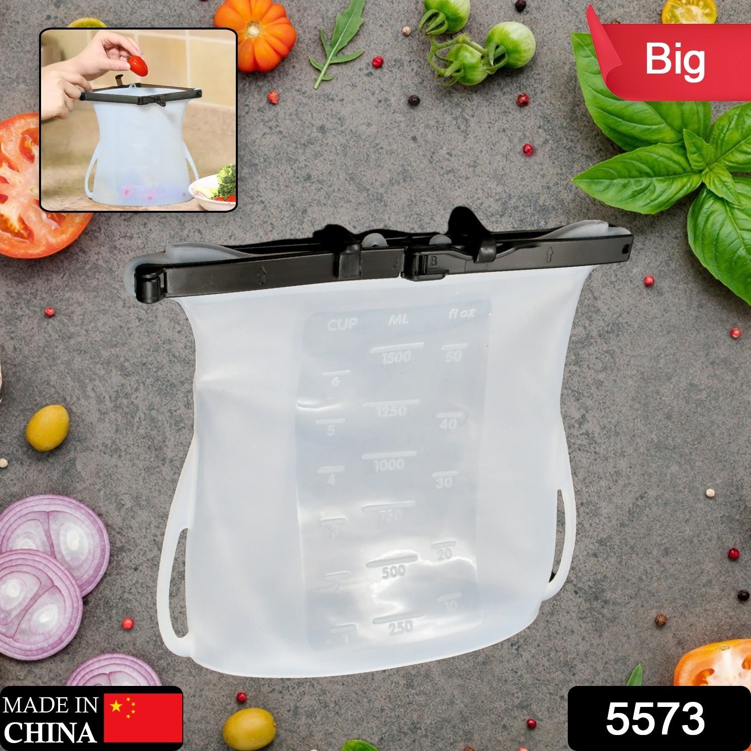 Reusable Silicone Food Storage Bag Set Leakproof Lock Reusable Flat Bottom Freez - 5573_big_silicone_food_storage_bag