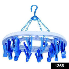 1366 Round Cloth Drying Stand Hanger With 18 Clips (Multicolour) - Superior eMart