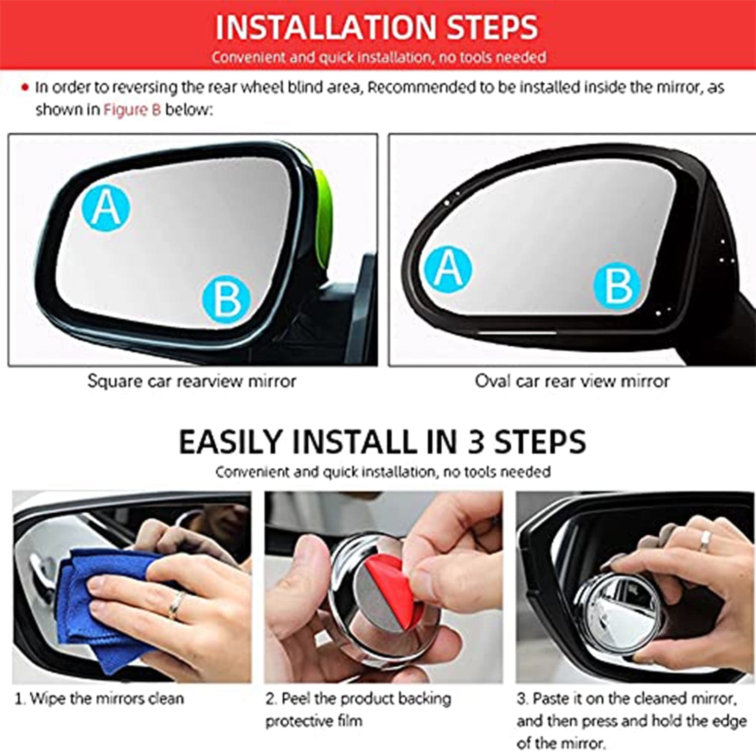 360degree Blind Spot Round Wide Angle Adjustable Convex Rear View Mirror - Pack Of 2 - Superior eMart