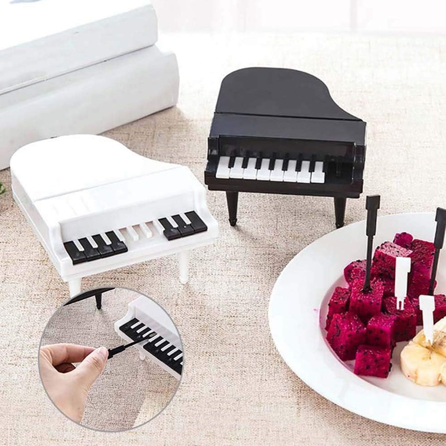 Creative Piano Fruit Forks Set / Food Sticks For Dessert / Fruit Snack Picking Kitchen Dining Tools (10 Pc Set)