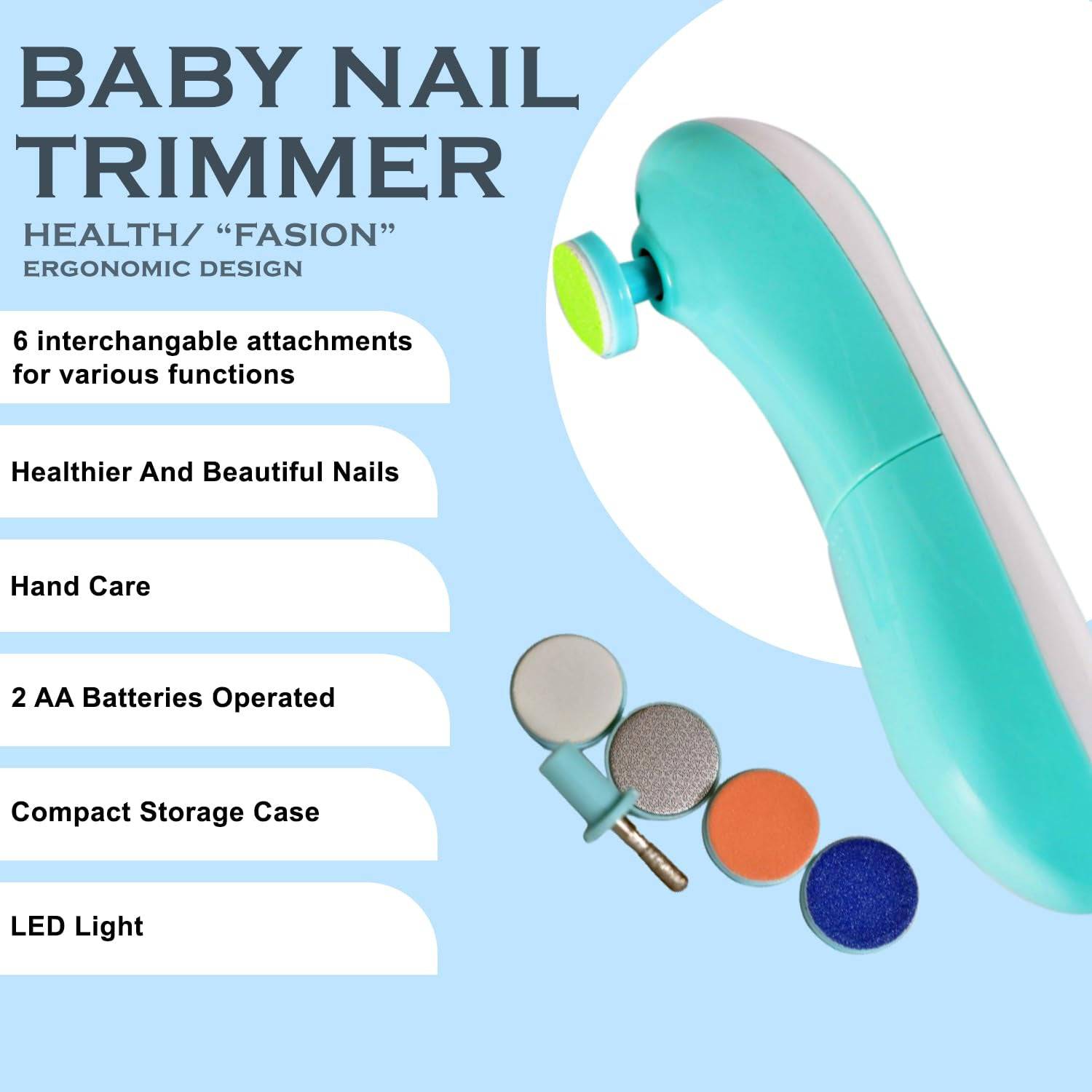 Baby Nail Trimmer  Clippers  6 Grinding Head (Multi Color  1 Pc  Battery Not Included) - Superior eMart