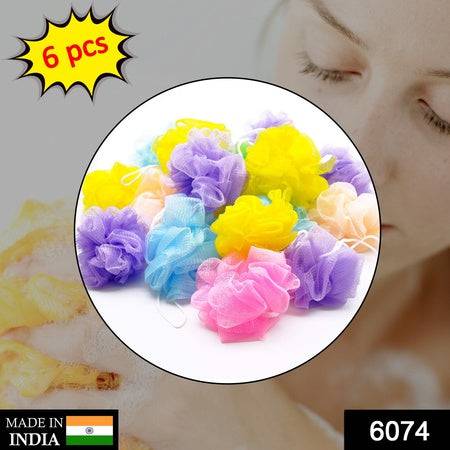 6074 Bath Shower Loofah Sponge Pouf Body Scrubber (Pack Of 6pcs) - Superior eMart