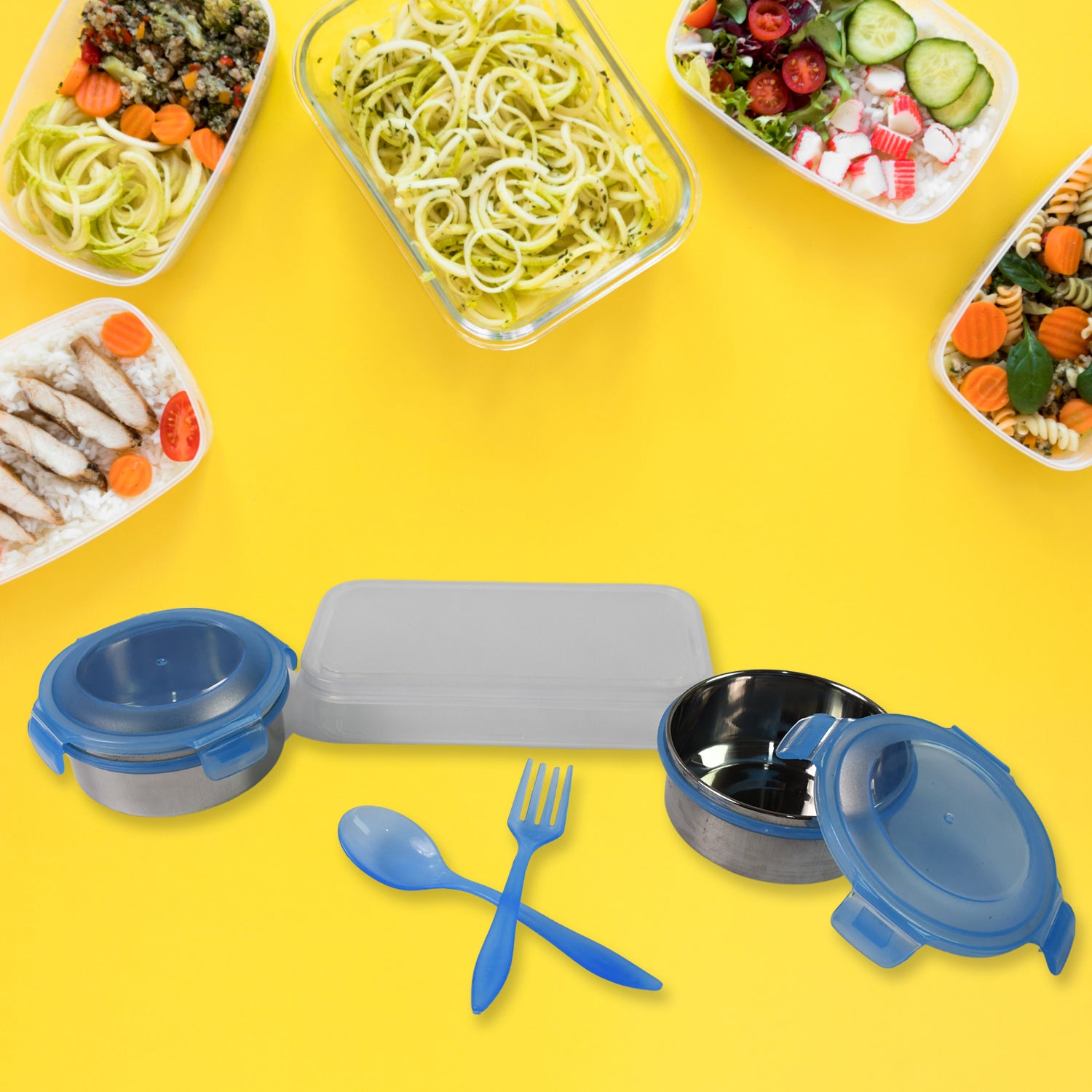 Lunch Box, with Lunch Bag, Plastic Lunch Box & Plastic Spoon, Fork (2 Pc Set / With Lunch Box)