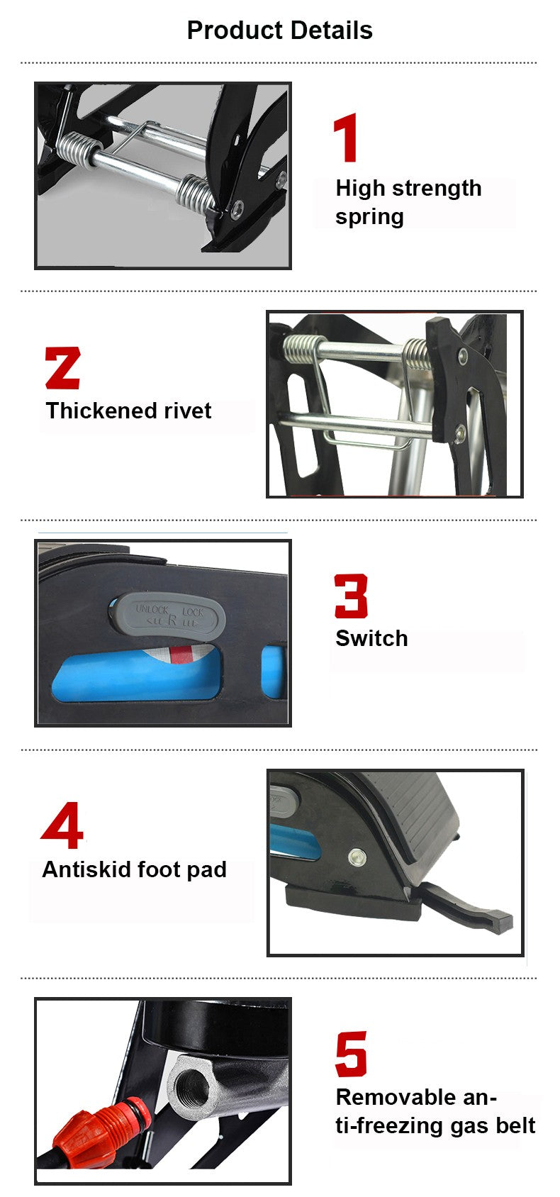 Compact foot air pump for vehicles