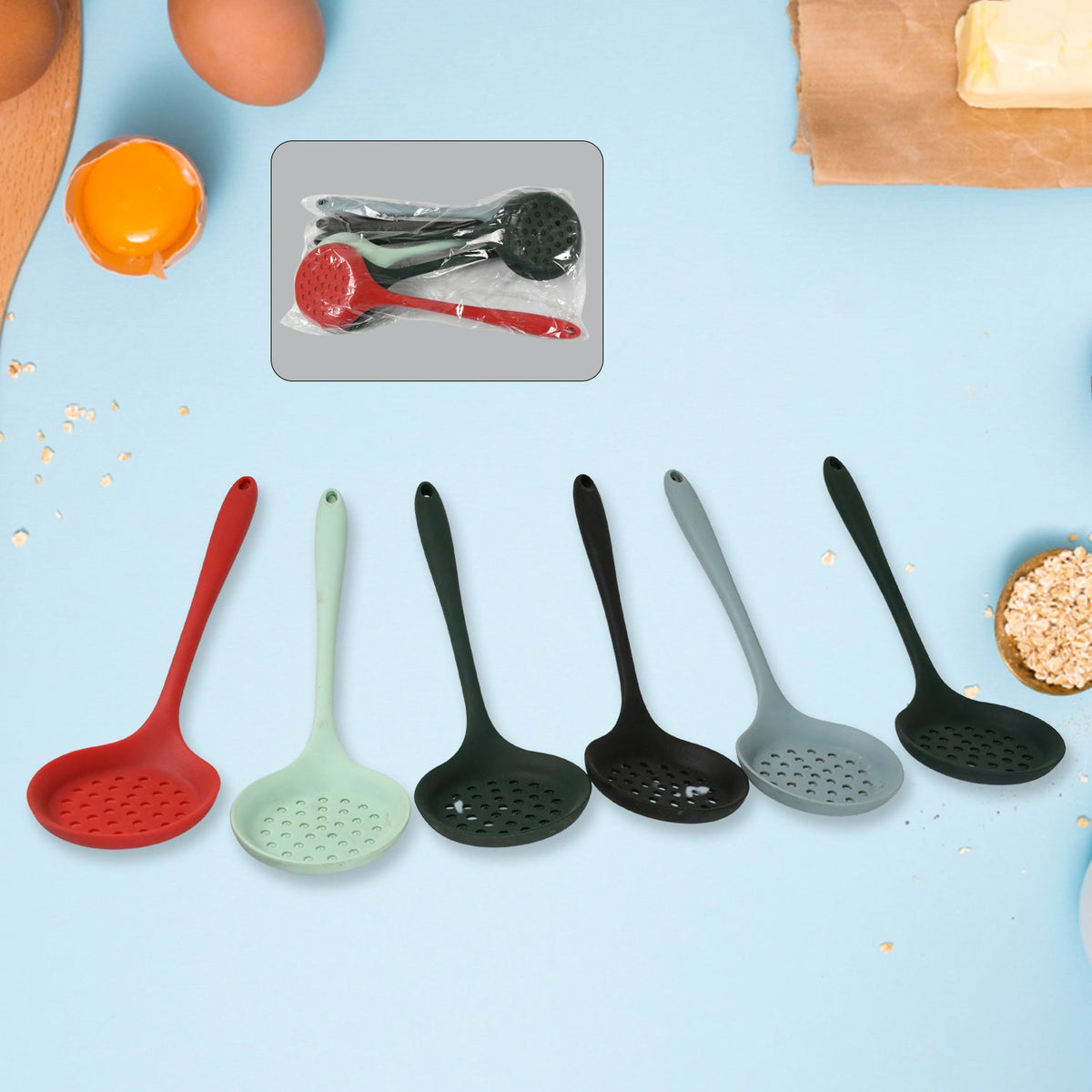 Multipurpose Silicone Spoon, Silicone Basting Spoon Non-Stick Kitchen Utensils H - 5658_silicone_colander_spoon_6pc_no48