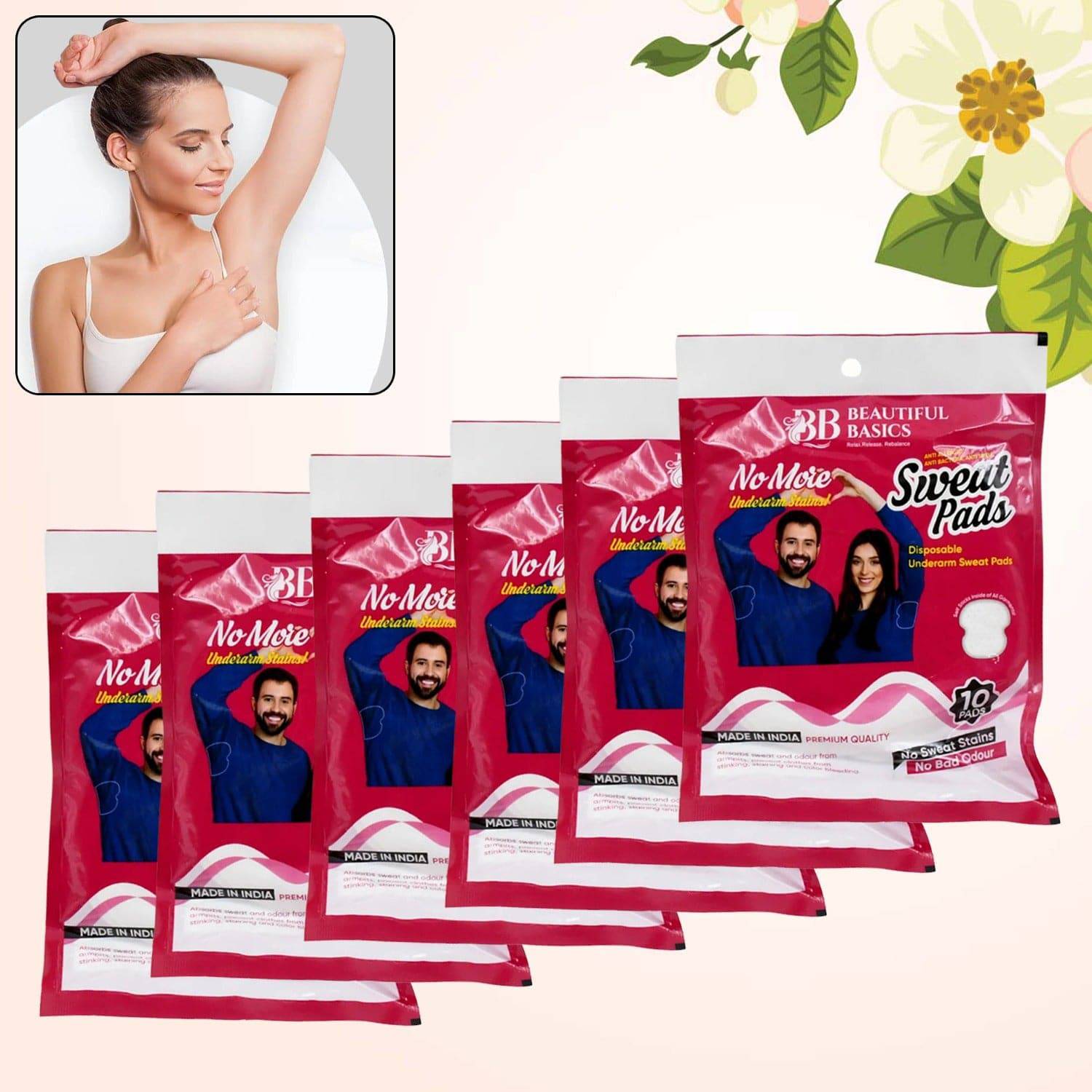 Beautiful Basics Underarms Sweat Pads Disposable (Pkts 6x 60 Pcs Set) - Superior eMart