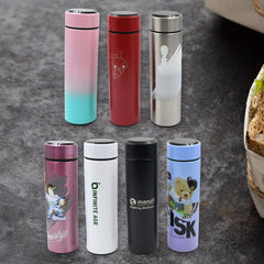 Printed Smart Vacuum Insulated Water Bottle With Led Temperature Display (1 Pc  500 Ml Approx  Multicolor  Mix Design ) - Superior eMart