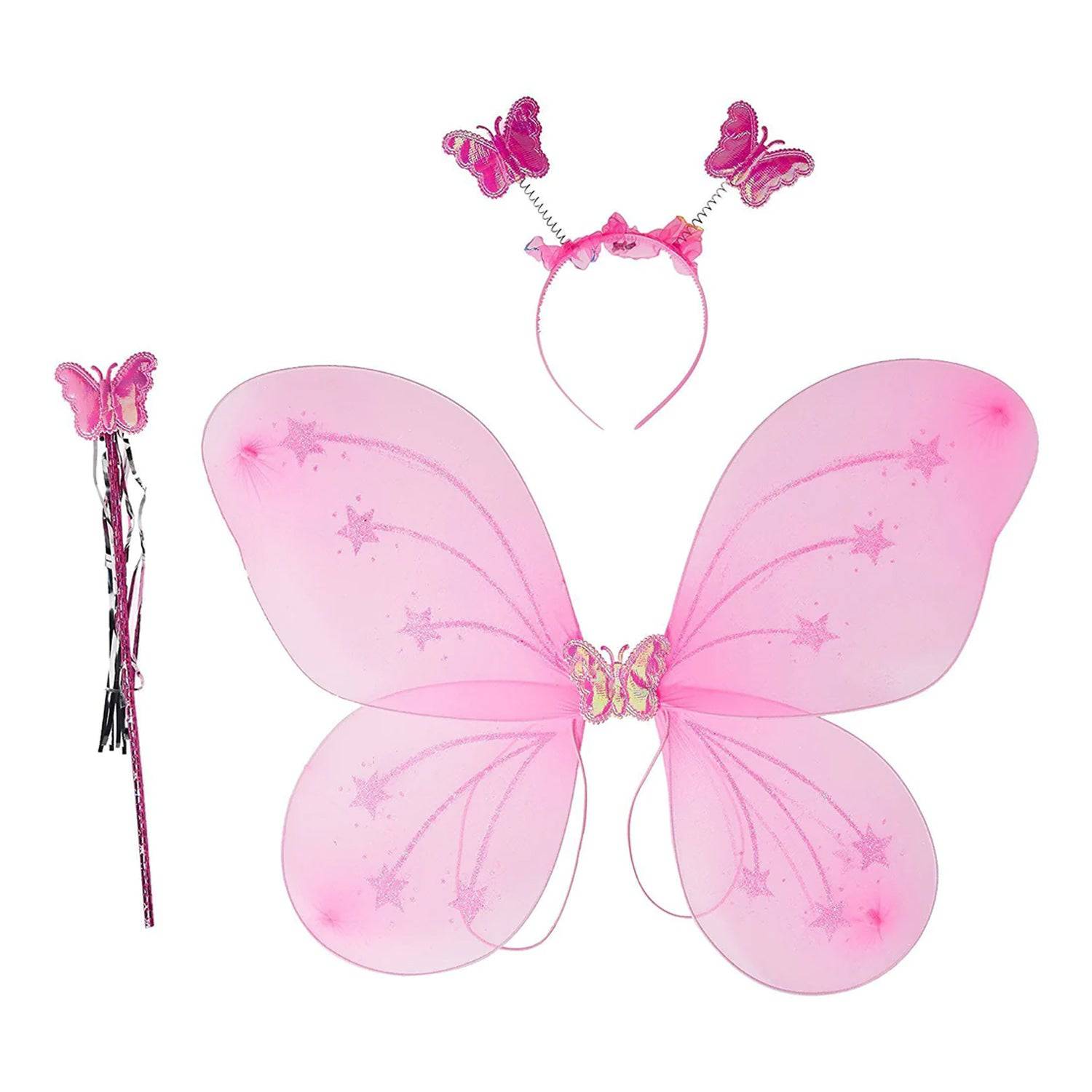 3293 Baby Girls Fairy Nylon Butterfly Wings Costume Butterfly Fairy Angel Wing Wand And Hairband Multi- Color For Party (1pc) - Superior eMart