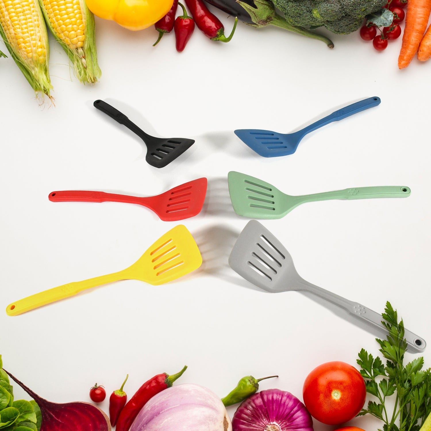 Multipurpose Silicone Spoon, Silicone Basting Spoon Non-Stick Kitchen Utensils H - 5655_silicone_turner_spatula_6pc_no40