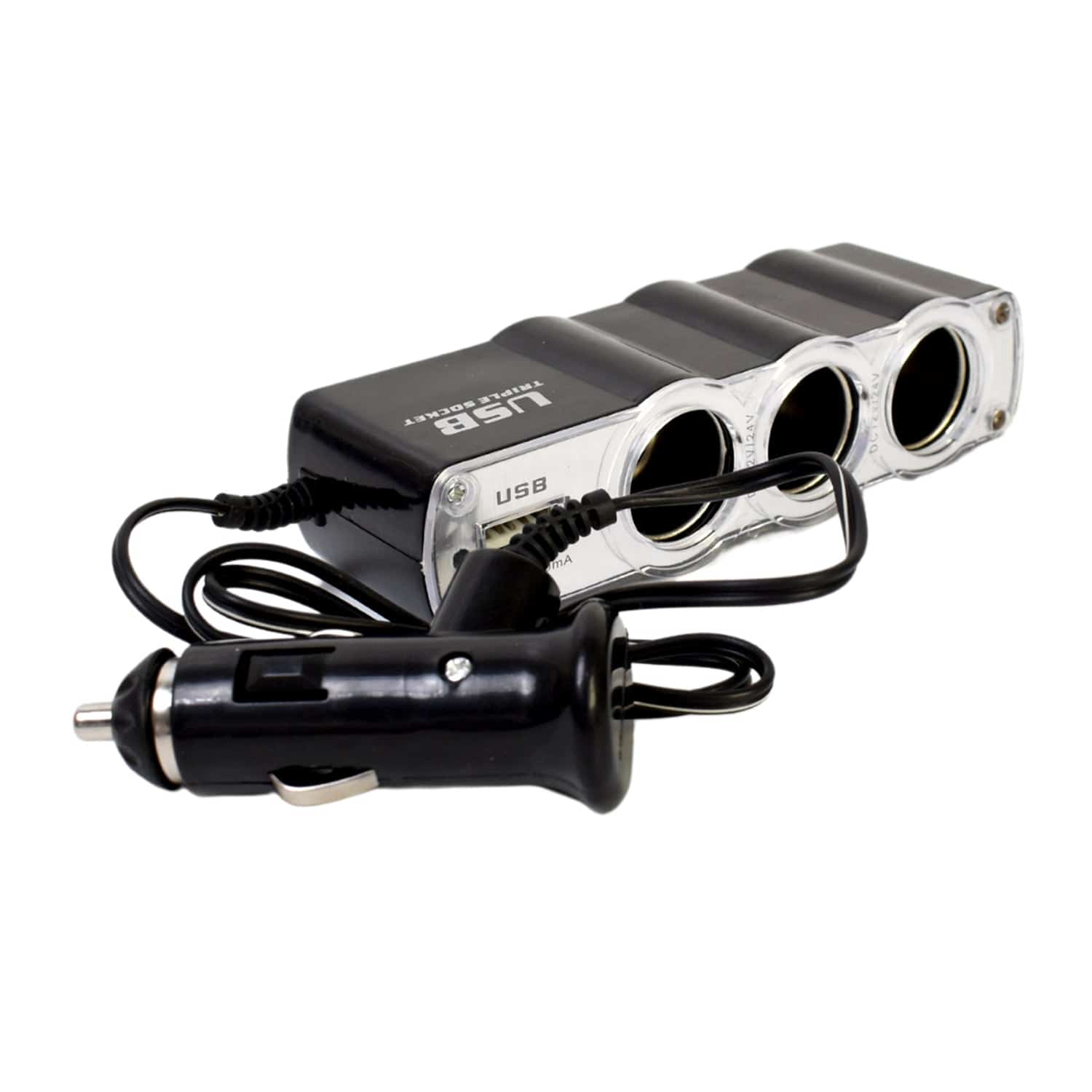 Triple 3 Way Car 12v Lighter Socket Splitter Usb Charger Power Adapter - Superior eMart