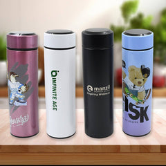 Printed Smart Vacuum Insulated Water Bottle With Led Temperature Display (1 Pc  500 Ml Approx  Multicolor  Mix Design ) - Superior eMart