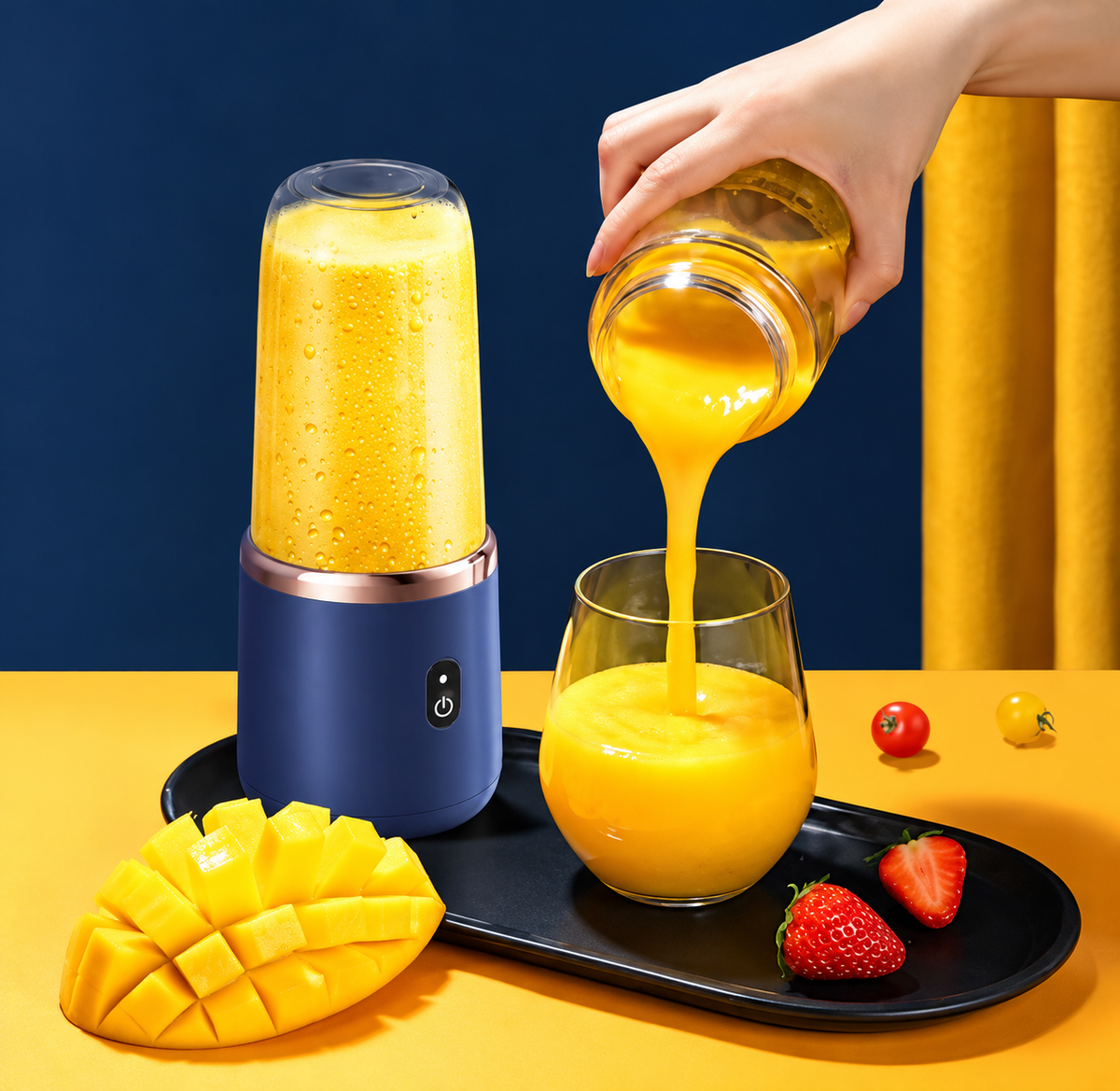 Portable USB Rechargeable Mini Juicer Blender with Travel Bottle, Electric Fruit Juice Maker, Smoothie & Milkshake Mixer for Home, Office & Gym