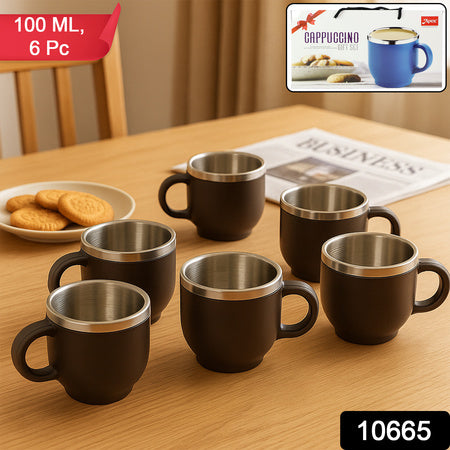Double Wall Stainless Steel Mug Gift Set (6 Pc 100 Ml)