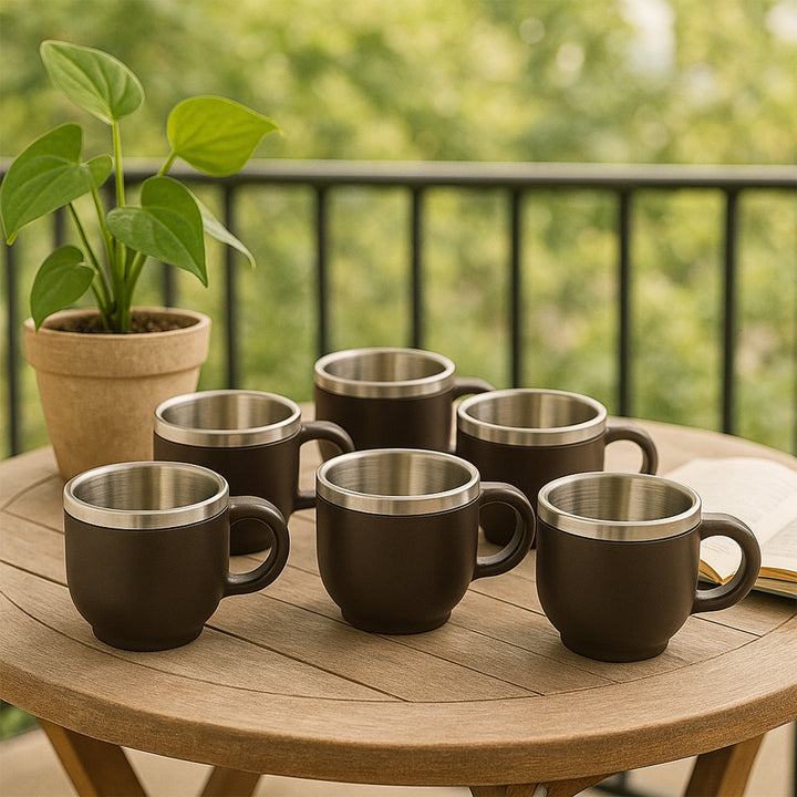 Double Wall Stainless Steel Mug Gift Set (6 Pc 100 Ml)