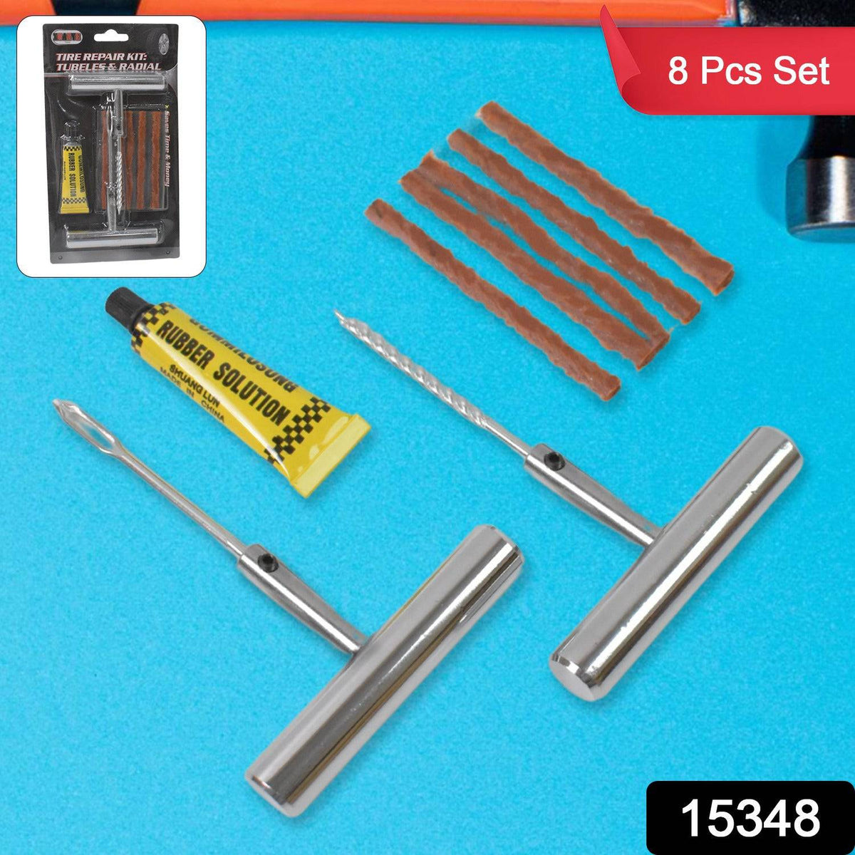 Tyre Repair Puncture Kit With 5 Rubber Strips (8 Pcs Set) - Superior eMart