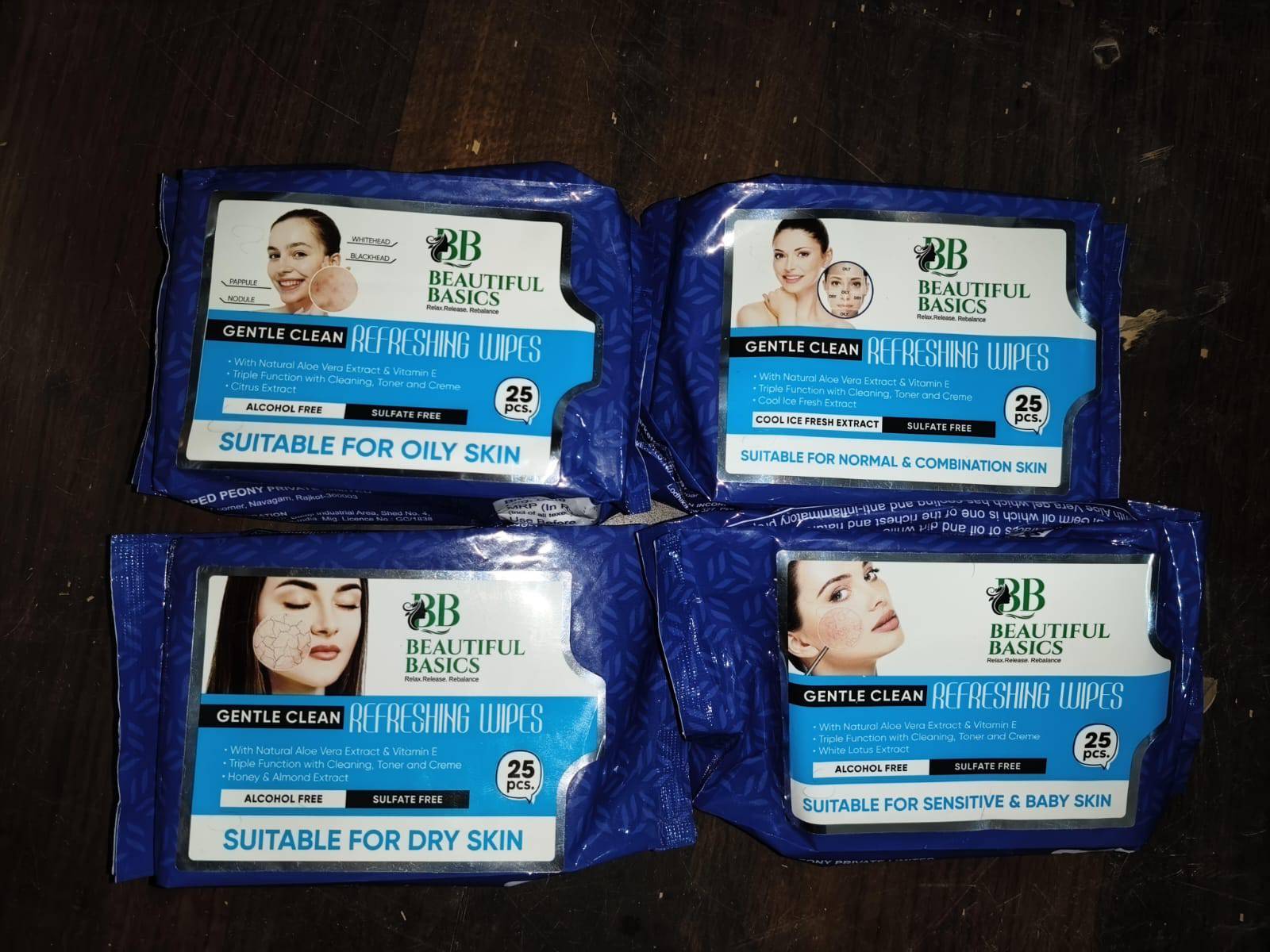 Beautiful Basics Dry Oily Sensitive  Normal Skin Face Wipes (4 Pkts X 100 Pcs Wipes) - Superior eMart