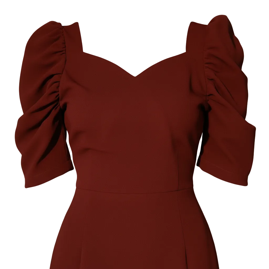 Brown dress with puff sleeves on a white background