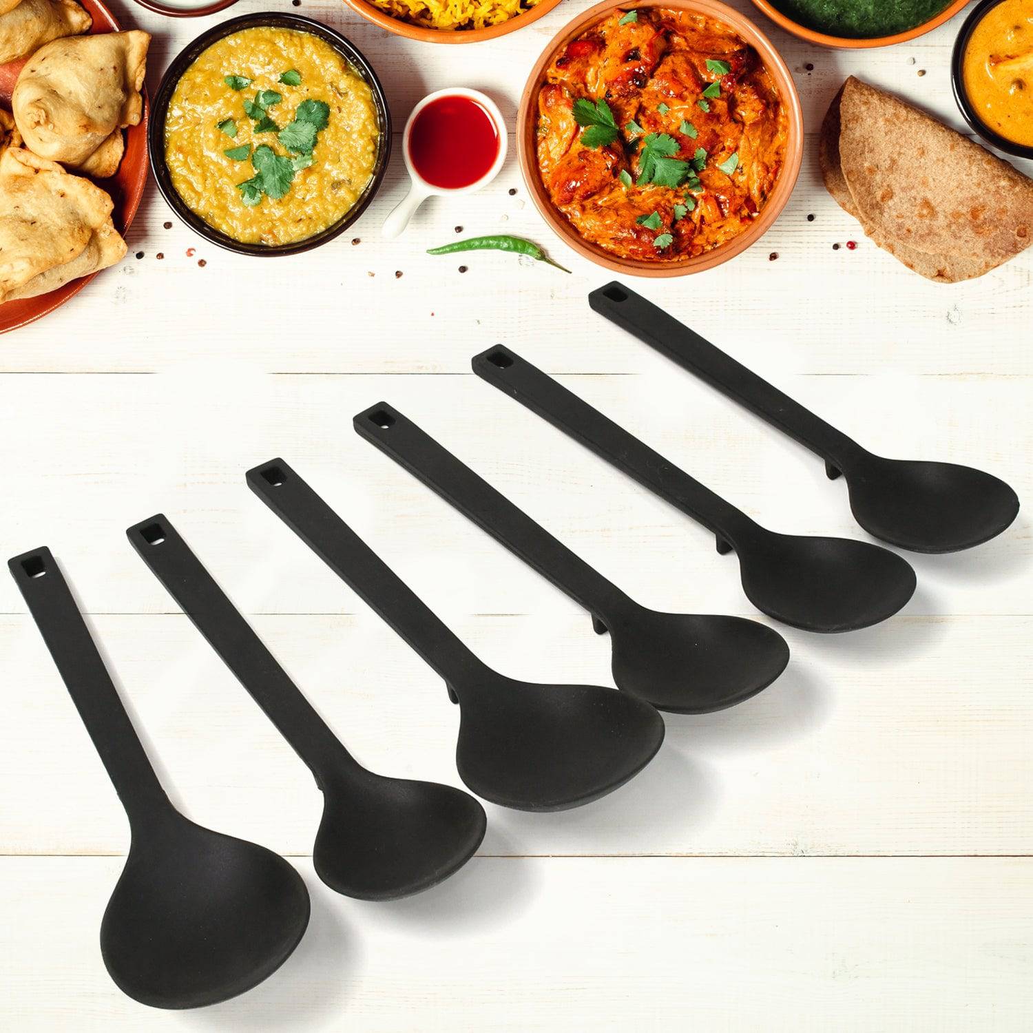 Multipurpose Silicone Spoon Silicone Basting Spoon Non-stick Kitchen Utensils Household Gadgets Heat-resistant Non Stick Spoons Kitchen Cookware Items For Cooking And Baking (6 Pcs Set) - Superior eMart