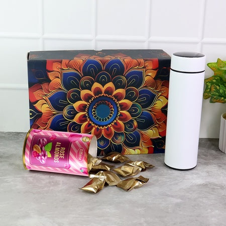 Stainless Steel Bottle, Rose Almonds Gift Hamper Golden (2 Pc Set)