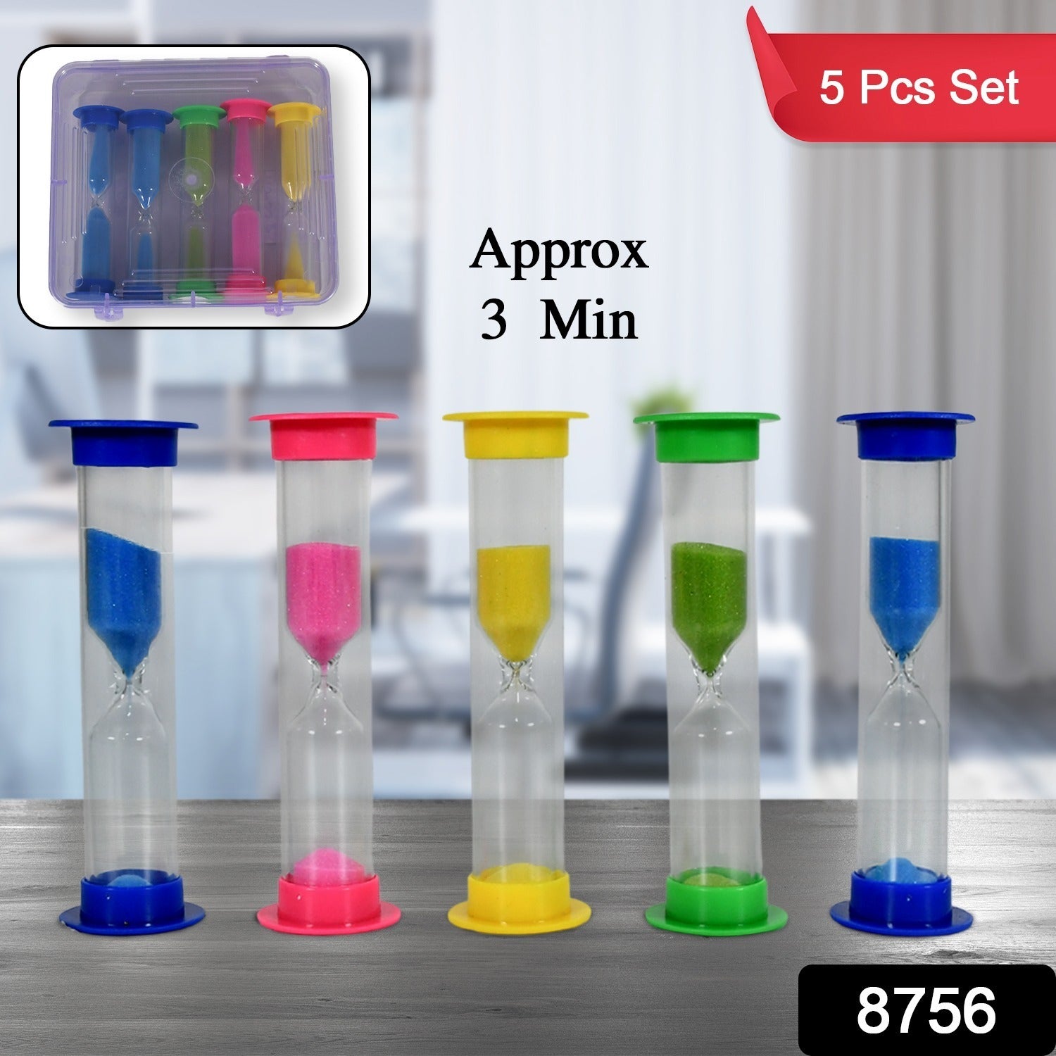 Sand Timer Plastic Hourglass, Sand Glass Toy Sand Clock for Kitchen, Office, Sch - 8756_pla_sand_glass_timer_5pc