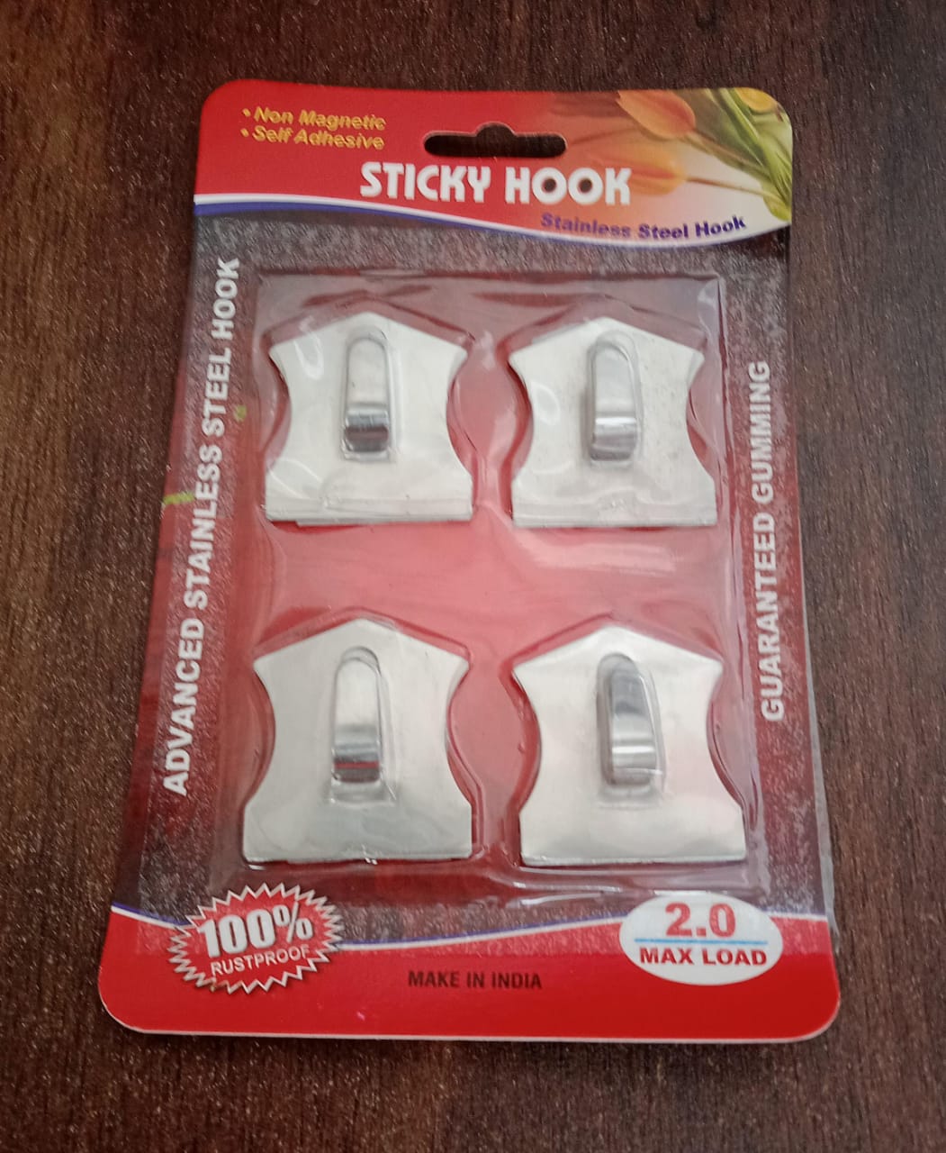 Self- Adhesive Hooks, Heavy Duty Wall Hooks Hangers Stainless Steel Waterproof S - 15727_4pc_temple_shape_hooks