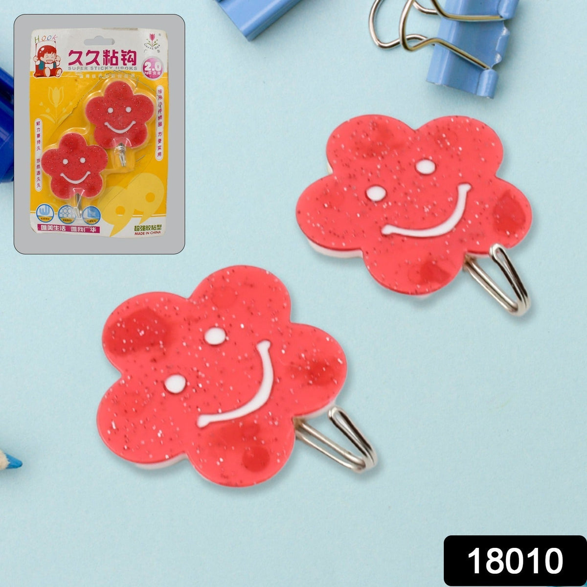 Multipurpose Strong Hook Self-Adhesive hooks for wall Heavy Duty Hook, Sticky  - 18010_flower_shape_hooks_2pc