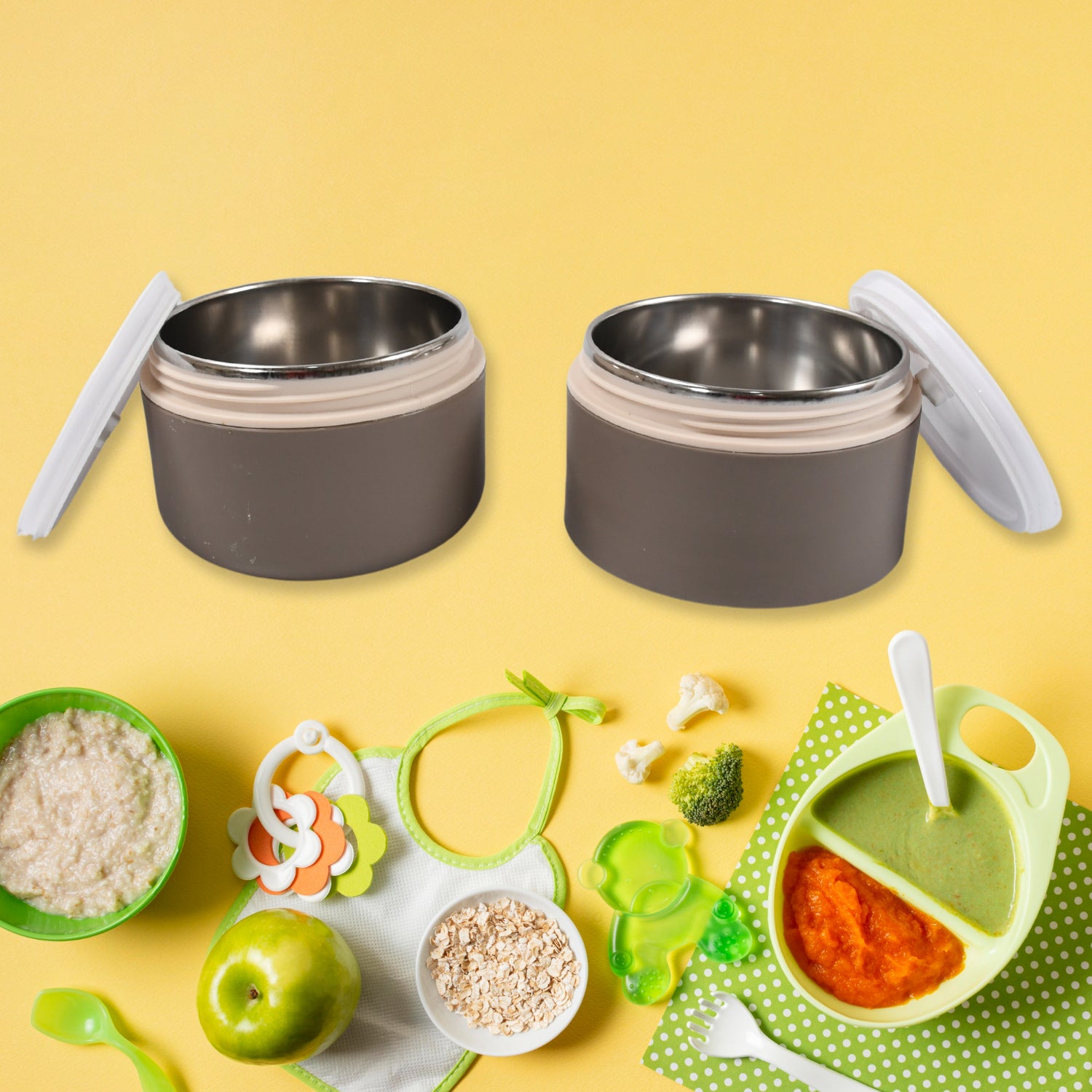 Multicolor 2 Layer Portable Lunch Box Stainless Steel Airtight Leak-Proof Lunch Box for Office, School, Picnic