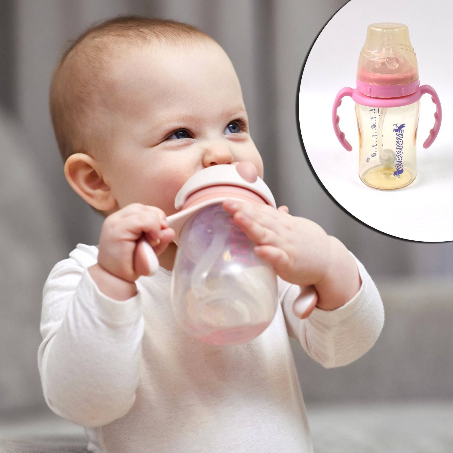 Plastic Baby Feeding Bottle With Handles  Straw (220 Ml  1 Pc) - Superior eMart