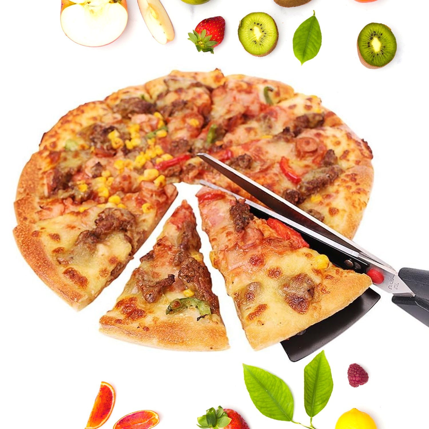 Pizza Cutter Scissors, Plastic Handle With Removable Spatula