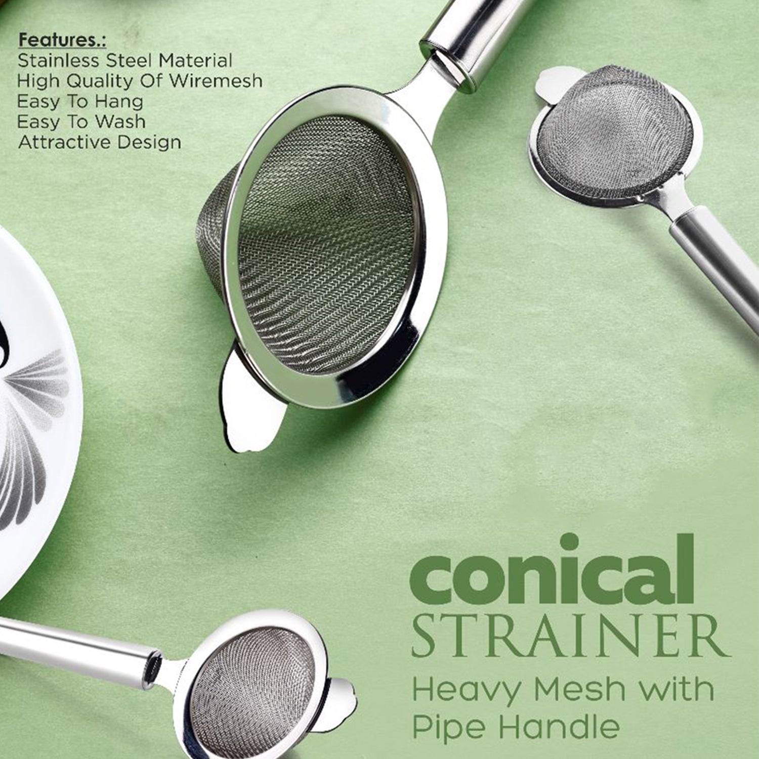 Conical Tea Strainer With Pipe Handle