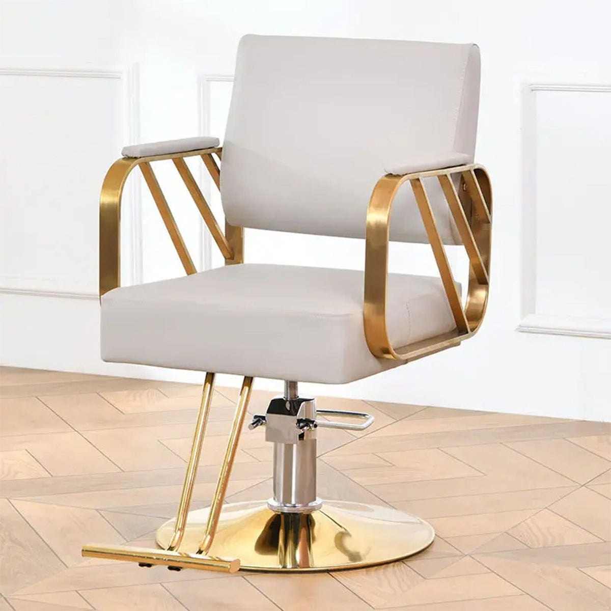 Hydraulic salon chair, professional styling for home or business, suitable for beauty and spa use.