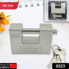 94mm Stainless Steel Padlock: Rectangular, Hardened Steel, 5 Keys - 9323_steel_pad_lock_94mm