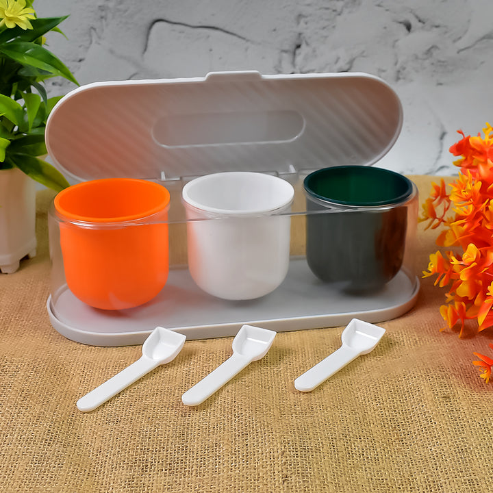 3 Grid Seasoning Spice Masala Box Kit With Spoon (Multicolor  1 Set)