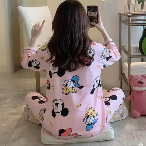 Kids Printed Long Sleeve T-Shirt and Pajamas Night Dress Set