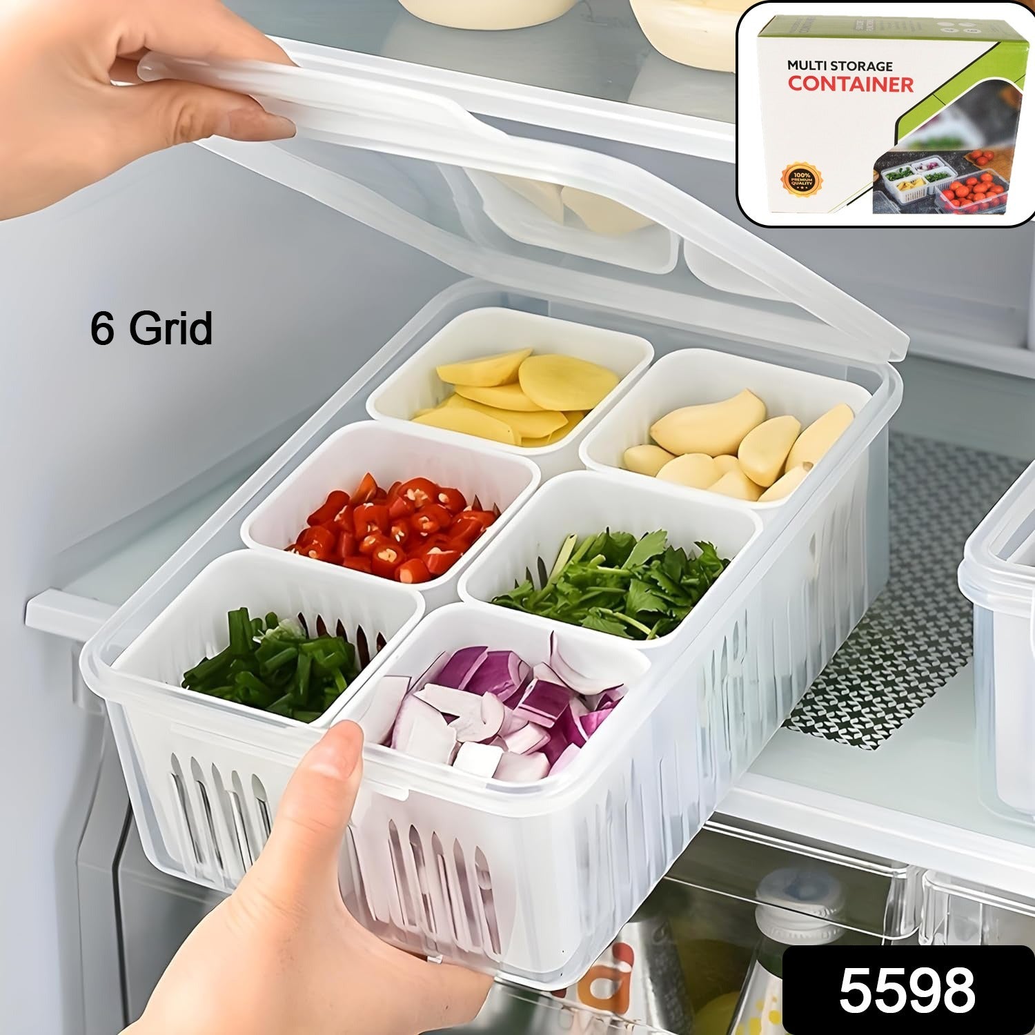 Fridge Storage Boxes Freezer Storage Containers, Container for Kitchen Storage S - 5598_6grid_storage_container_color_box