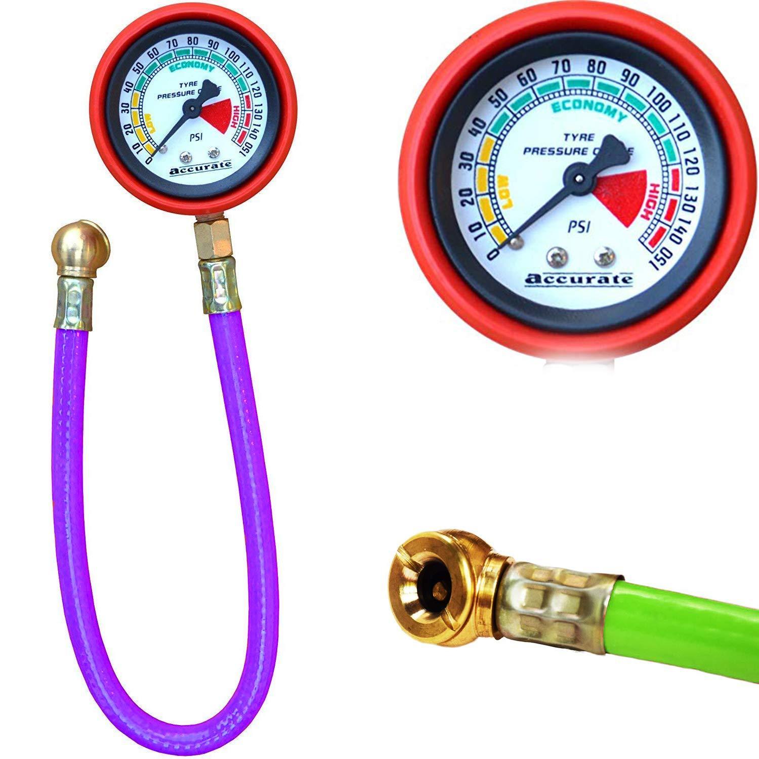 Heavy duty tire inflator gauge with a large dial for precise pressure readings in automotive applications