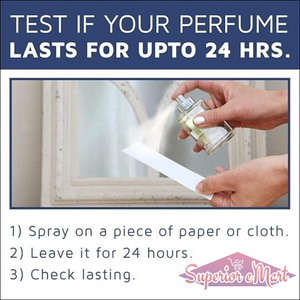 Instructions for testing unisex eau de parfum lasting up to 24 hours on paper or cloth
