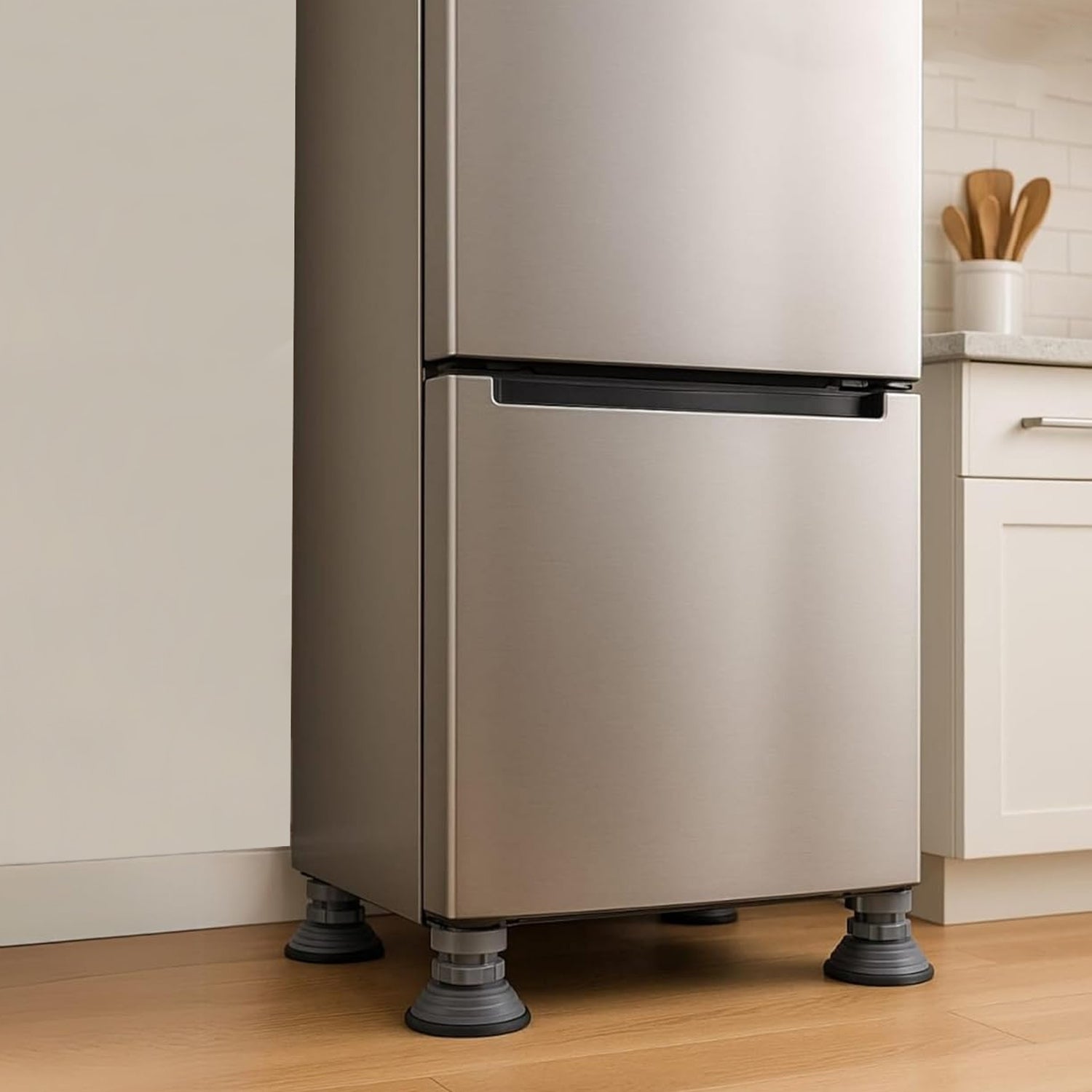 Adjustable appliance stand feet for enhancing refrigerator stability and protection on any surface