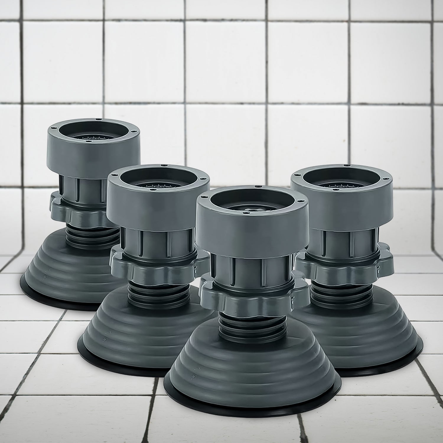 Set of Adjustable Appliance Stand Feet in Gray for Stability and Height Adjustment