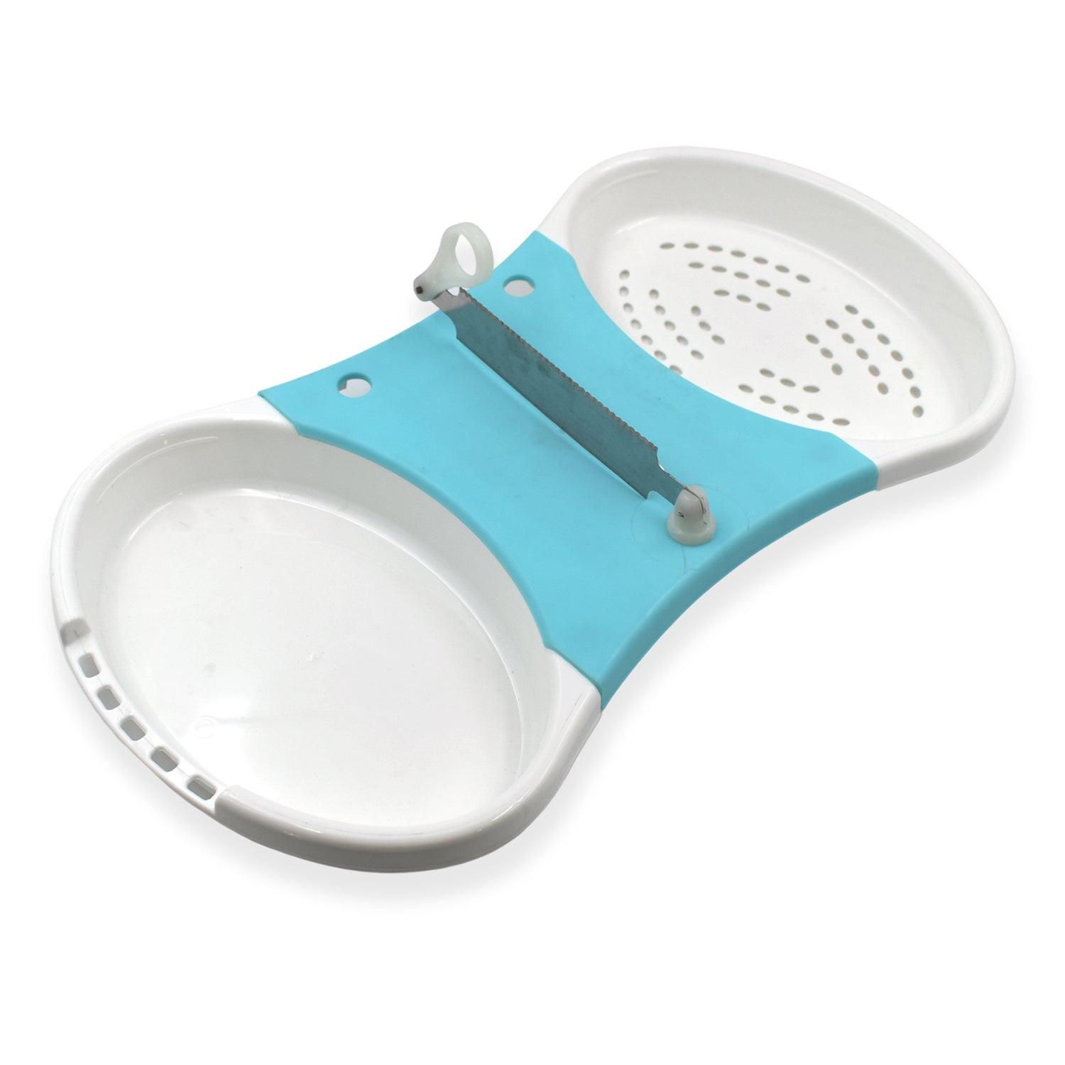 Adjustable cut and wash kitchen tool for easy food preparation and drainage