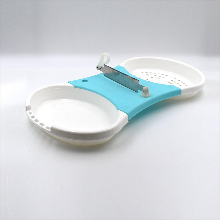 Adjustable cut and wash kitchen tool with dual compartments for easy food preparation