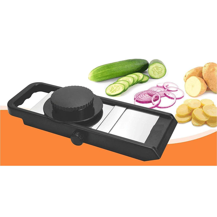 Adjustable plastic slicer with adjustable thickness, perfect for slicing vegetables like cucumbers and potatoes