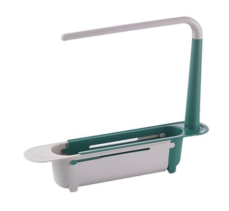 Adjustable sink organizer in white and green for kitchen sink storage from Superior eMart