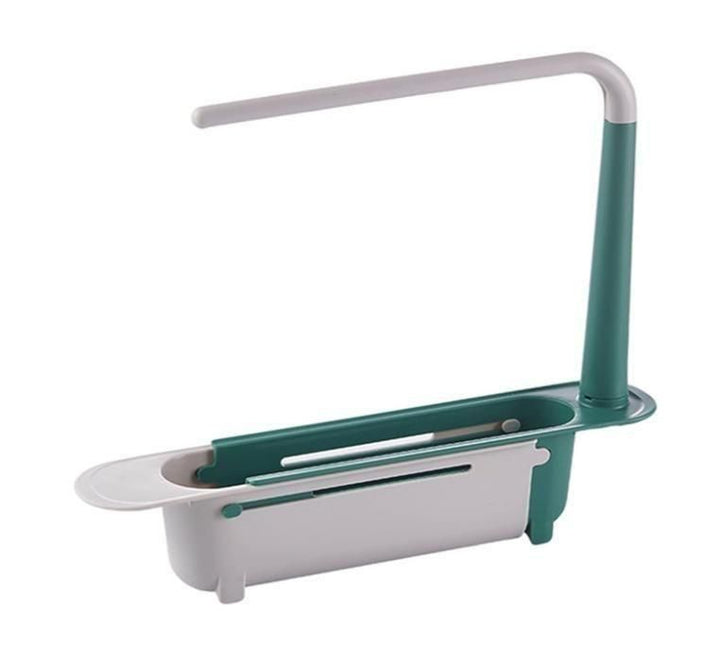 Adjustable sink organizer in white and green for kitchen sink storage from Superior eMart
