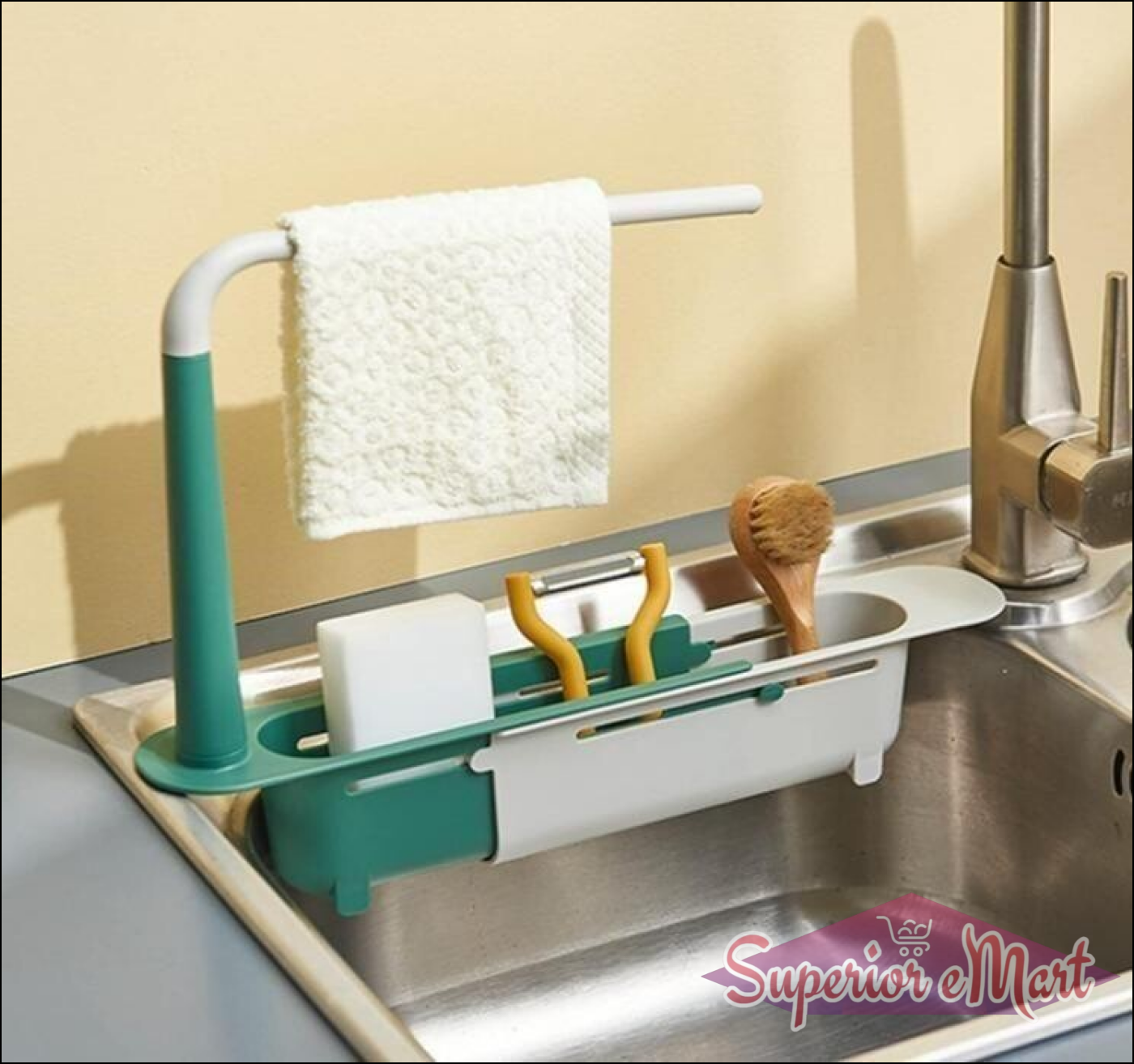Adjustable Sink Organizer with Towel Bar - Superior eMart