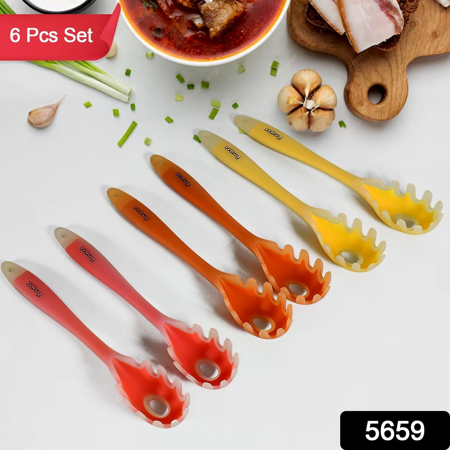 Multipurpose Silicone Spoon, Silicone Basting Spoon Non-Stick Kitchen Utensils H - 5659_silicone_pasta_fork_6pc_no52